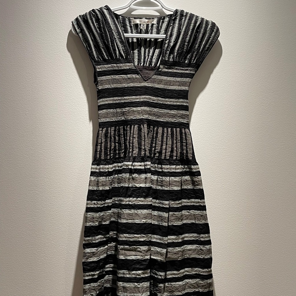 Max Studio Women's Black Grey Striped Smocked Dress
